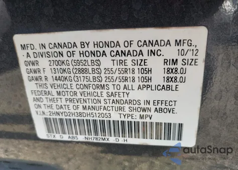 2013 Acura Mdx Technology Package z USA, uszkodzony, nr VIN 2HNYD2H38DH512053